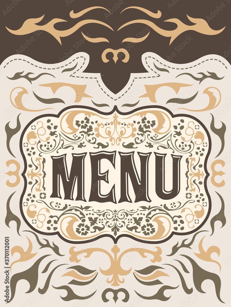 Menu Ornamental emblem Restaurant vector design.