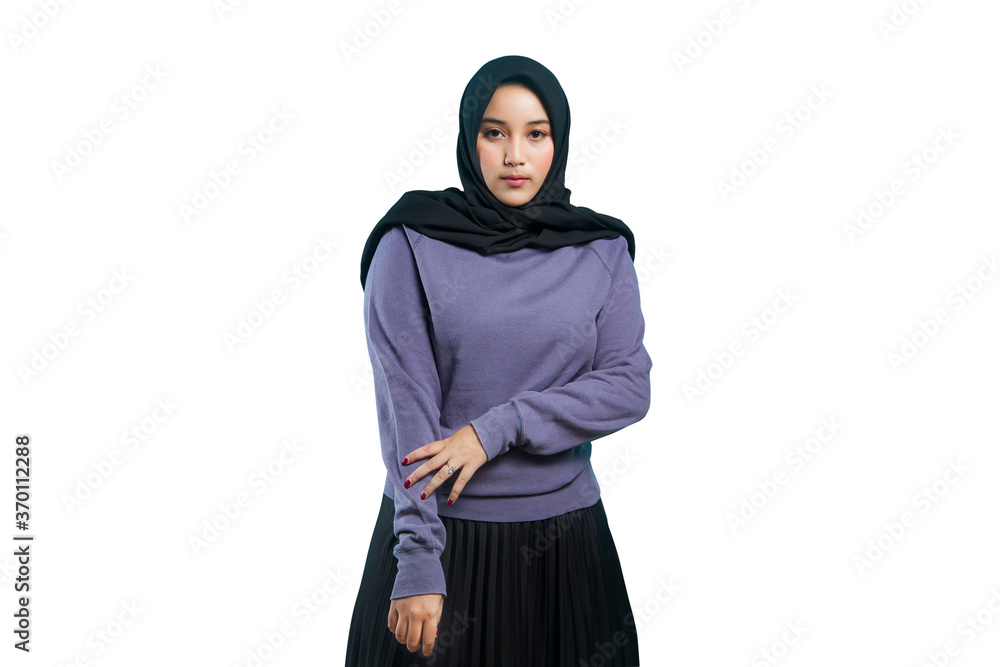 asian muslim woman wearing casual outfit on isolated white background
