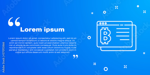 White line Cryptocurrency coin Bitcoin icon isolated on blue background. Physical bit coin. Blockchain based secure crypto currency. Vector.