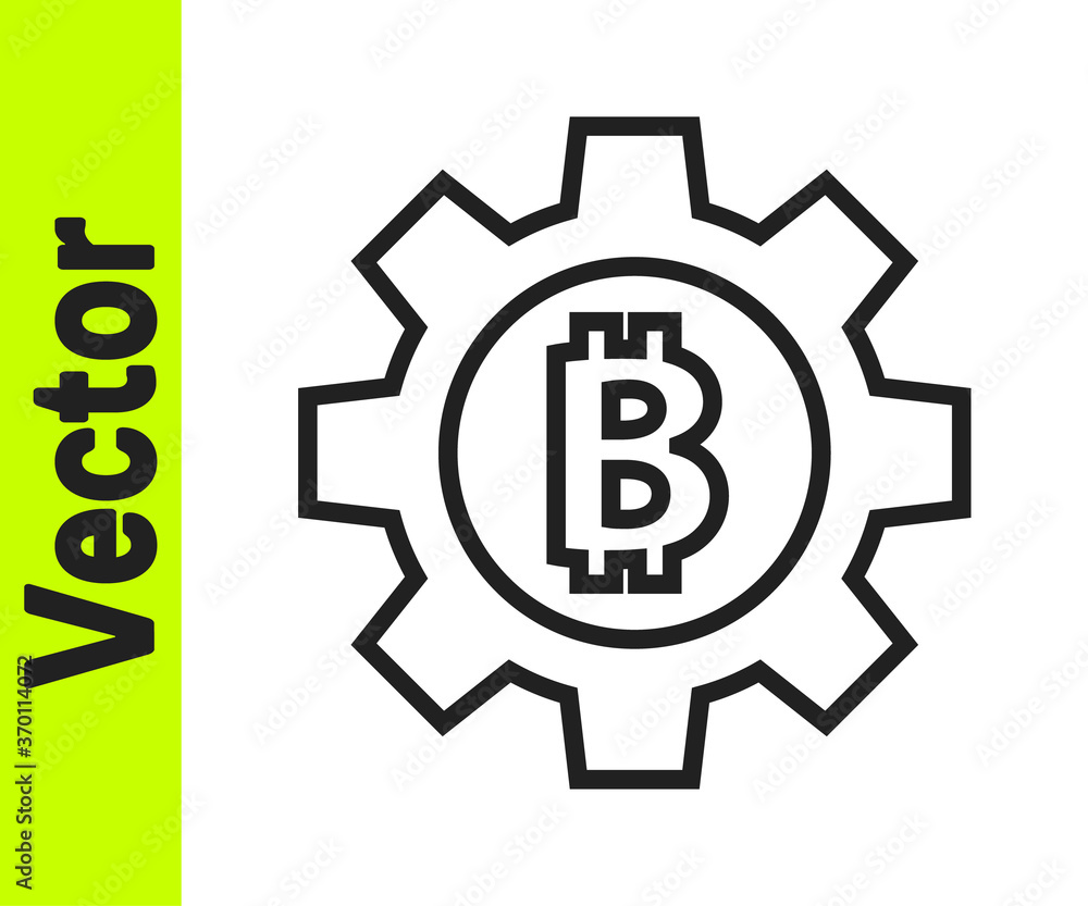 Black line Cryptocurrency coin Bitcoin icon isolated on white background. Gear and Bitcoin setting. Blockchain based secure crypto currency. Vector. Black line Cryptocurrency coin Bitcoin icon isolated on white background. Gear and Bitcoin setting. Blockchain based secure crypto currency. Vector.