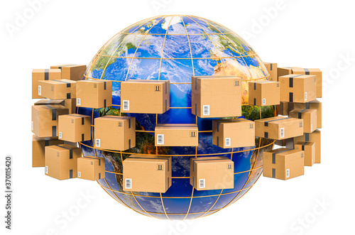 Wallpaper Mural Global shipping and delivery concept, parcels with Earth Globe around. 3D rendering Torontodigital.ca