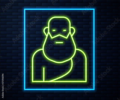 Glowing neon line Socrates icon isolated on brick wall background. Sokrat ancient greek Athenes ancient philosophy. Vector.