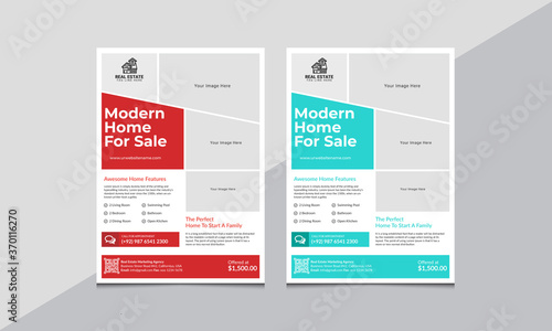 Real Estate Flyer Templates With Red Vectors Template. Modern home sale advertisement flyer and company promotions flyer template