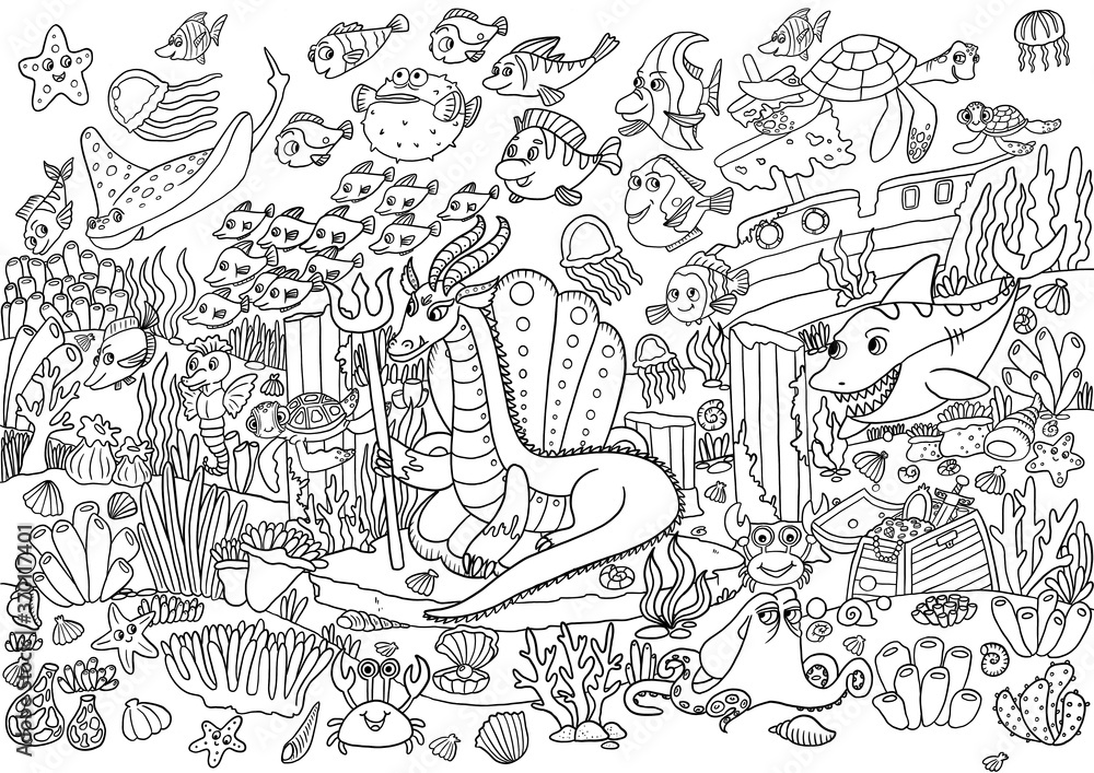 sea dragon coloring book, underwater world