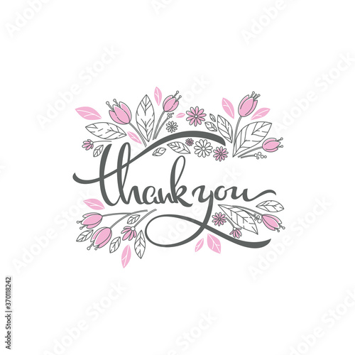 floral doodle elements and thank you lettering composition
