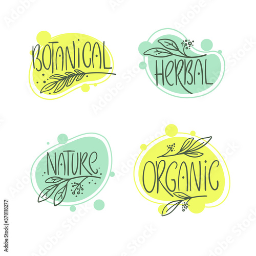 botanic, organic, herbal, nature set of handdrawn logo, lebel and emblems