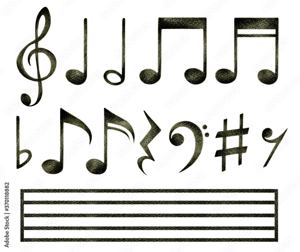 手描き色鉛筆画の音符セットのイラスト モノクロ Stock Illustration Adobe Stock 手描き色鉛筆画の音符セットのイラスト モノクロ Stock Illustration Adobe Stock