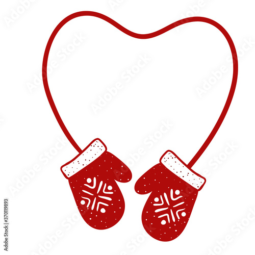 Vector Winter red mittens with a red rope
