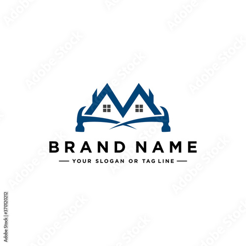 Printletter M home renovation logo design vector