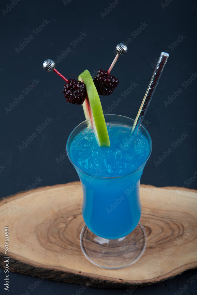 Blue Lagoon Blue Hawaiian Cocktail Vodka Alcoholic Drink. Iced blue