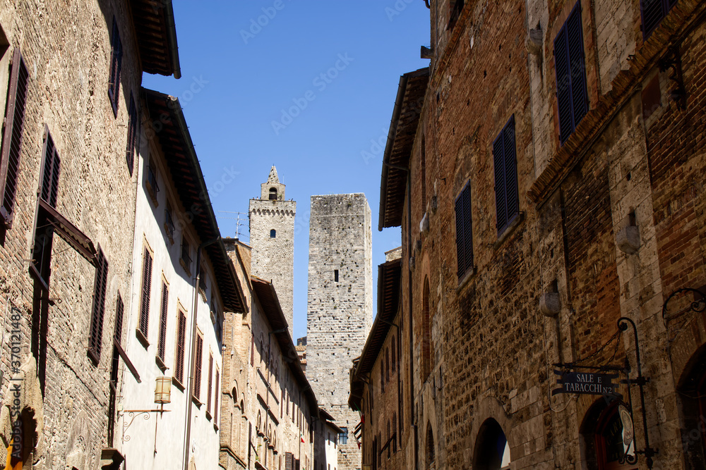 Medieval buildings and towers in San Gimignano. Unesco heritage. Siena, Tuscany, Italy