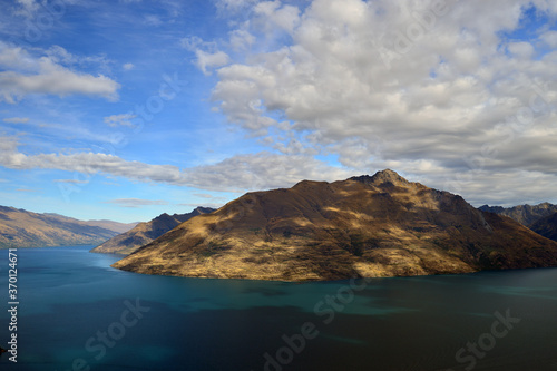 Lake wakatipu with cecil and walter peak in the background,New zealand