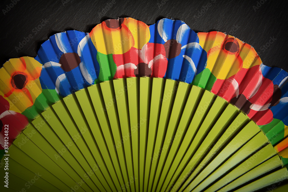 Close-up of Spanish fan and typical flamenco from Spain, Andalusia.