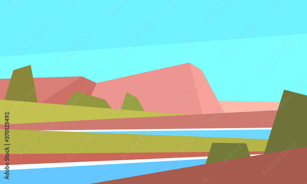 Low poly river landscape. Horizontal vector illustration Low poly river landscape. Horizontal vector illustration