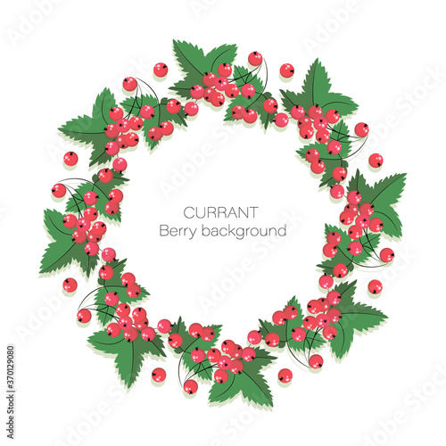 Red currant. Vector currant berries in a circle. Twig redcurrant with leaf isolated on white background.