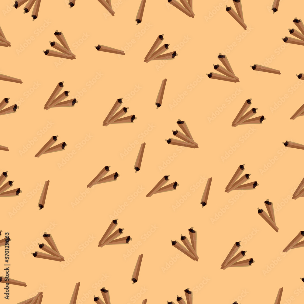 Abstract cinnamon spice pattern on beige background. Vector endless testwork for fabric, paper and tile decoration.