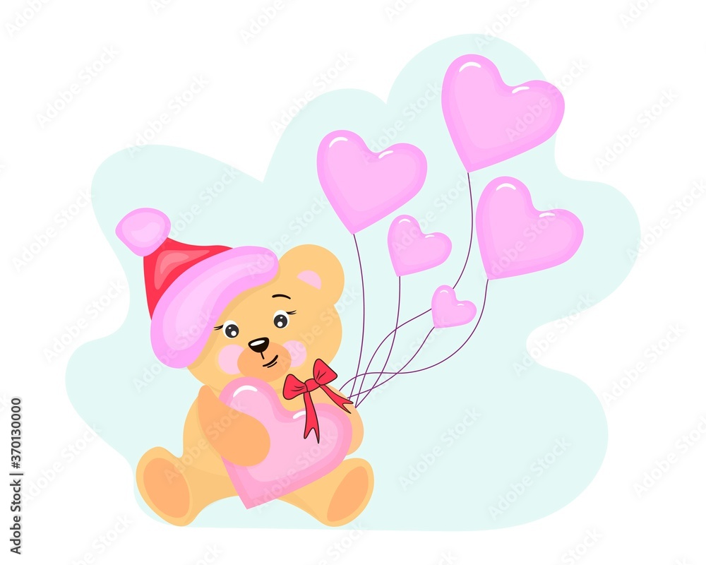 Cute teddy bear in a winter hat with air balloons and hearts.
Vector isolated. Cute teddy bear in a winter hat with air balloons and hearts.
Vector isolated.