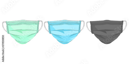 Surgical masks illustration, Wear a masks to prevent COVID-19 and plague infection, Covid-19 illustration.