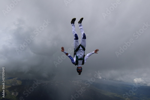 Skydivers over mountains in Norway