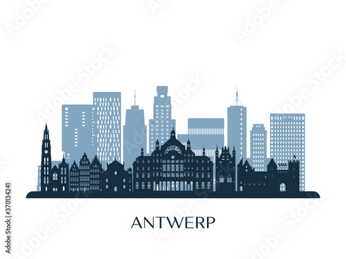 Antwerp skyline, monochrome silhouette. Vector illustration.