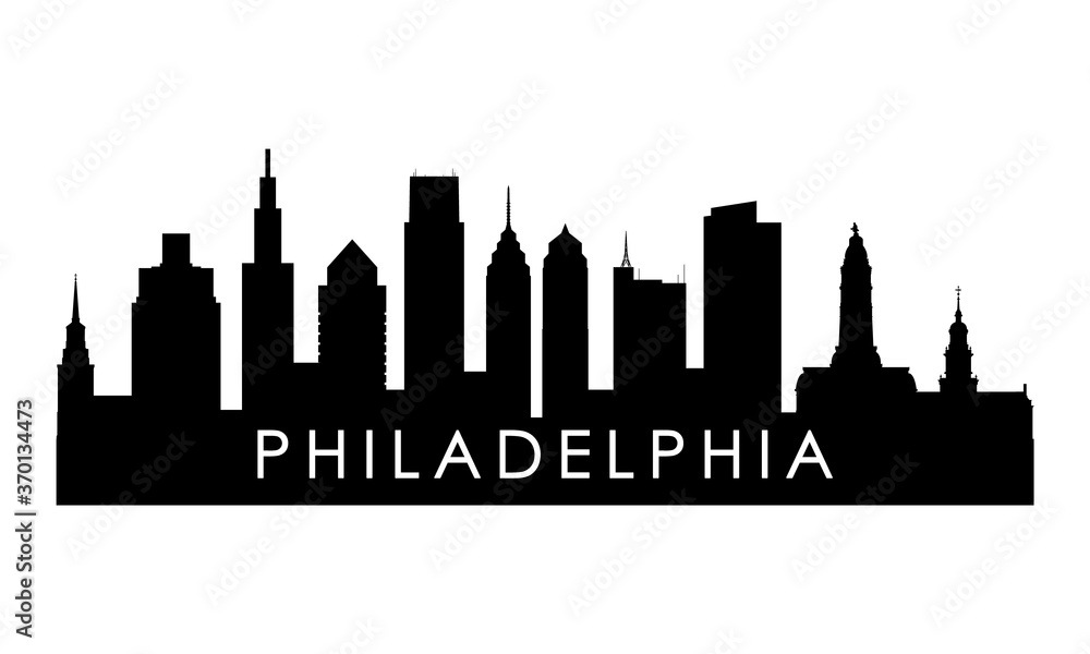 Philadelphia skyline silhouette. Black Philadelphia city design isolated on white background.