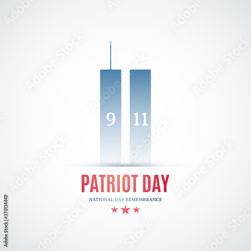 9/11 Remembrance Day in USA. We Will Never Forget. Patriot day. Twin Towers silhouette. Vector illustration.