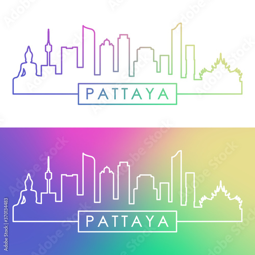 Pattaya skyline. Colorful linear style. Editable vector file.
