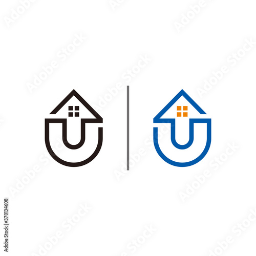 letter u up arrow home design geometric line logo vector