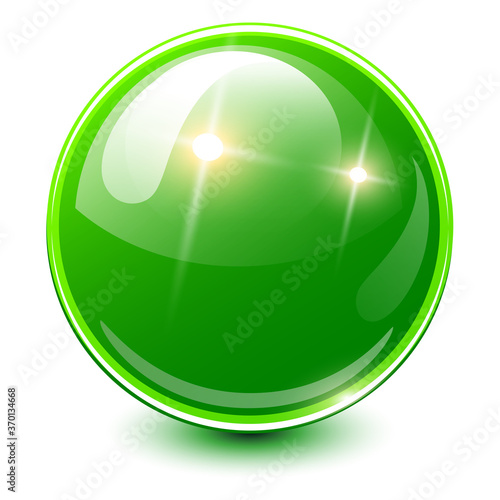Green sphere 3D, glossy and shiny vector ball icon.
