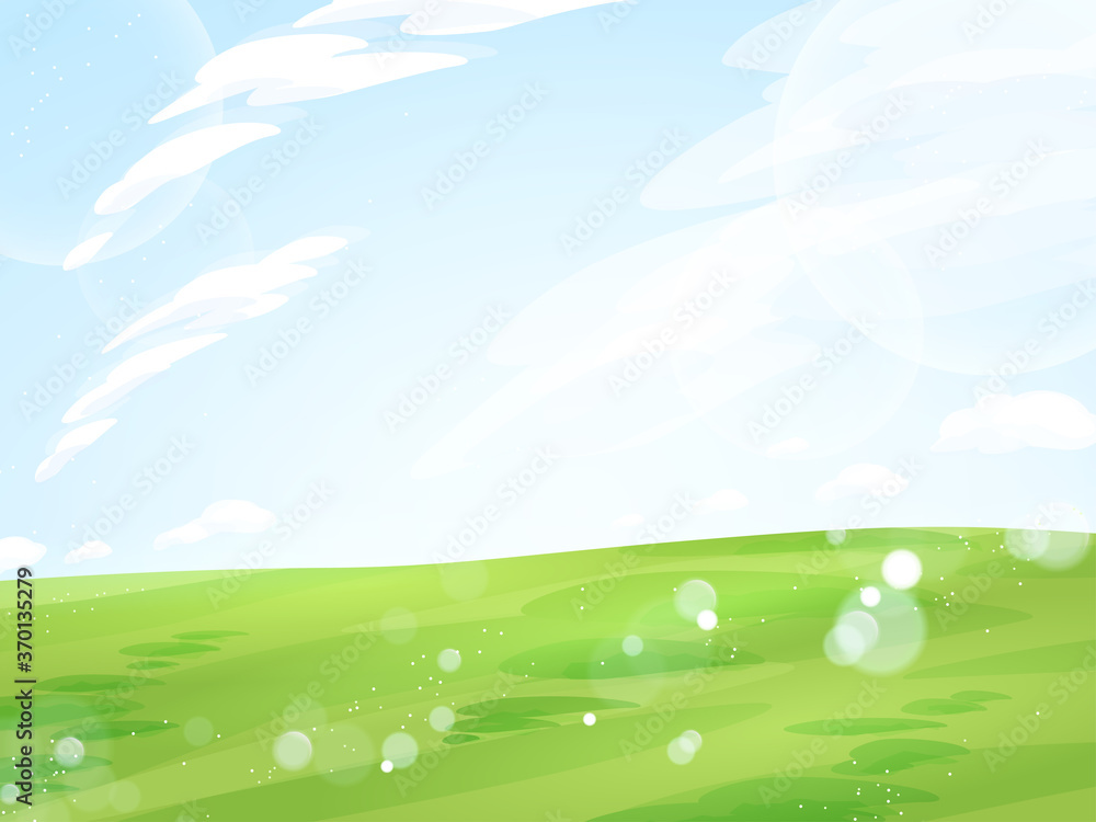 キラキラしたシンプルな草原と空の風景イラスト キラキラしたシンプルな草原と空の風景イラスト