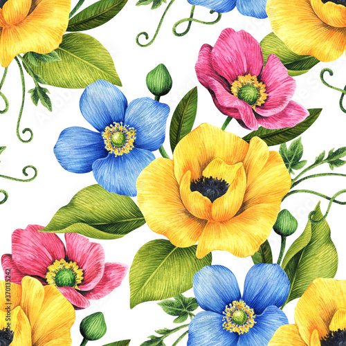 Wallpaper Mural Floral background with decorative poppies and leaves. Torontodigital.ca