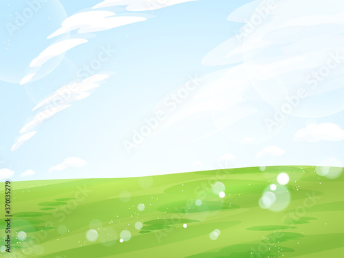 キラキラしたシンプルな草原と空の風景イラスト