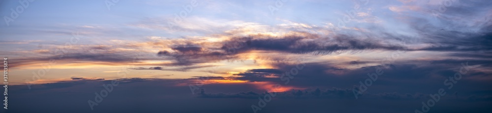 Sunset dusk sky with clouds (high resolution ultra wide background panorama).