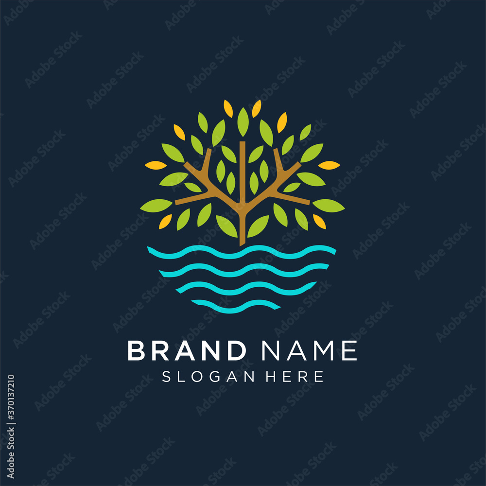 tree lake logo icon, River Tree Logo circle shape design vector template