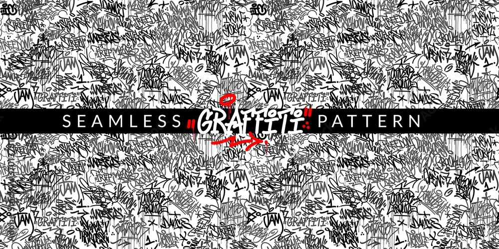 Black And White Abstract Graffiti Style Seamless Pattern Vector ...