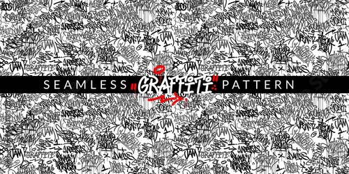 Black And White Abstract Graffiti Style Seamless Pattern Vector illustration Background Art