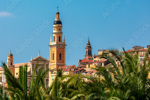 Bell tower of Saint Michael Archangel basilica in Menton, France.