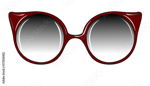 Fashion Eyeglasses on White Background Isolated. Sketch of Vintage Glasses with Dark Gradient Lenses. Vector Illustration. Retro Design. Old Style Accessories. Freehand Drawing of a Cat Eye Sunglasses