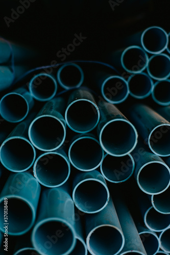 blue plastic pipes