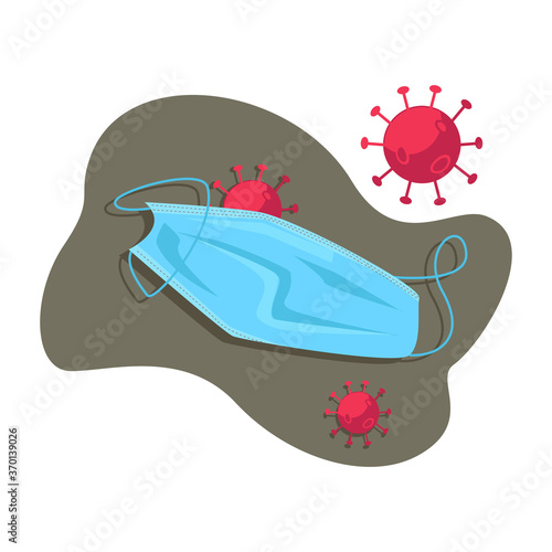 The used medical mask is the source of infection and spread of the virus. Bacteriological hazard, the concept of the need for proper disposal.