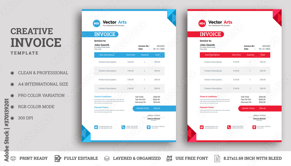 Set of Invoice template design simple with trendy minimalist invoice design.