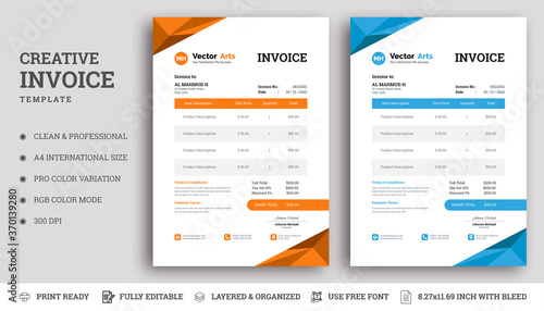 Invoice minimal design template. invoice layout with orange & blue accents