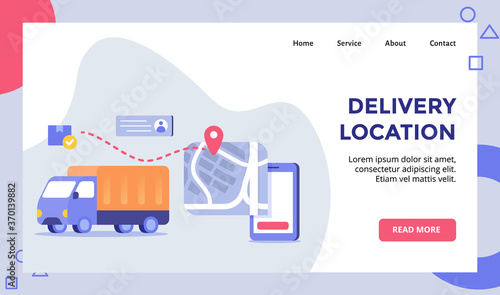 Delivery location shipping truck background of map gps campaign for web website home homepage landing page template banner with flat style