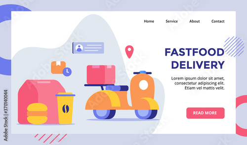 Fast food delivery burger drink glass box campaign for web website home homepage landing page template banner with flat style