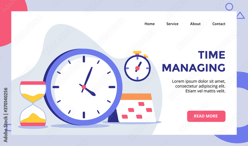 Time managing Clock background of hourglass calendar stopwatch campaign for web website home homepage landing page template banner with flat style Time managing Clock background of hourglass calendar stopwatch campaign for web website home homepage landing page template banner with flat style