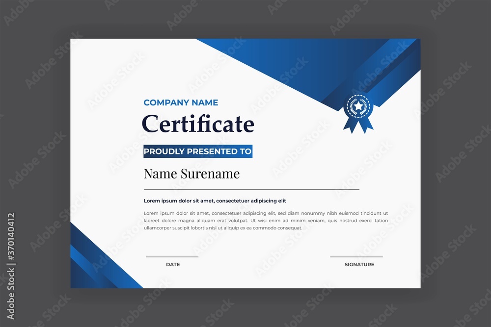 Blue Color Certificate For Award And Education Vector Template Design ...