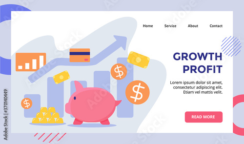 Growth profit Piggy bank background of gold money dollar campaign for web website home homepage landing page template banner with flat style