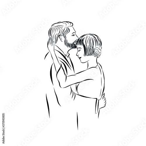 Lady and gentleman. Hand drawn couple in vintage style from the nineteenth century. Retro people. 