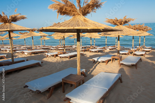 Umbrellas on the beach  St. Constantine and Helena resort  Varna province  Bulgaria