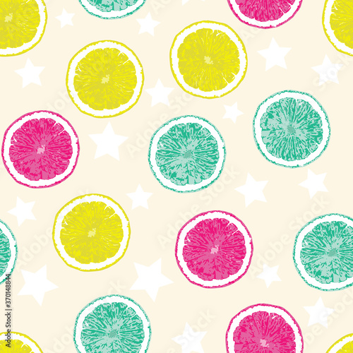 Summer lemon Citrus Slices Vector Seamless Pattern